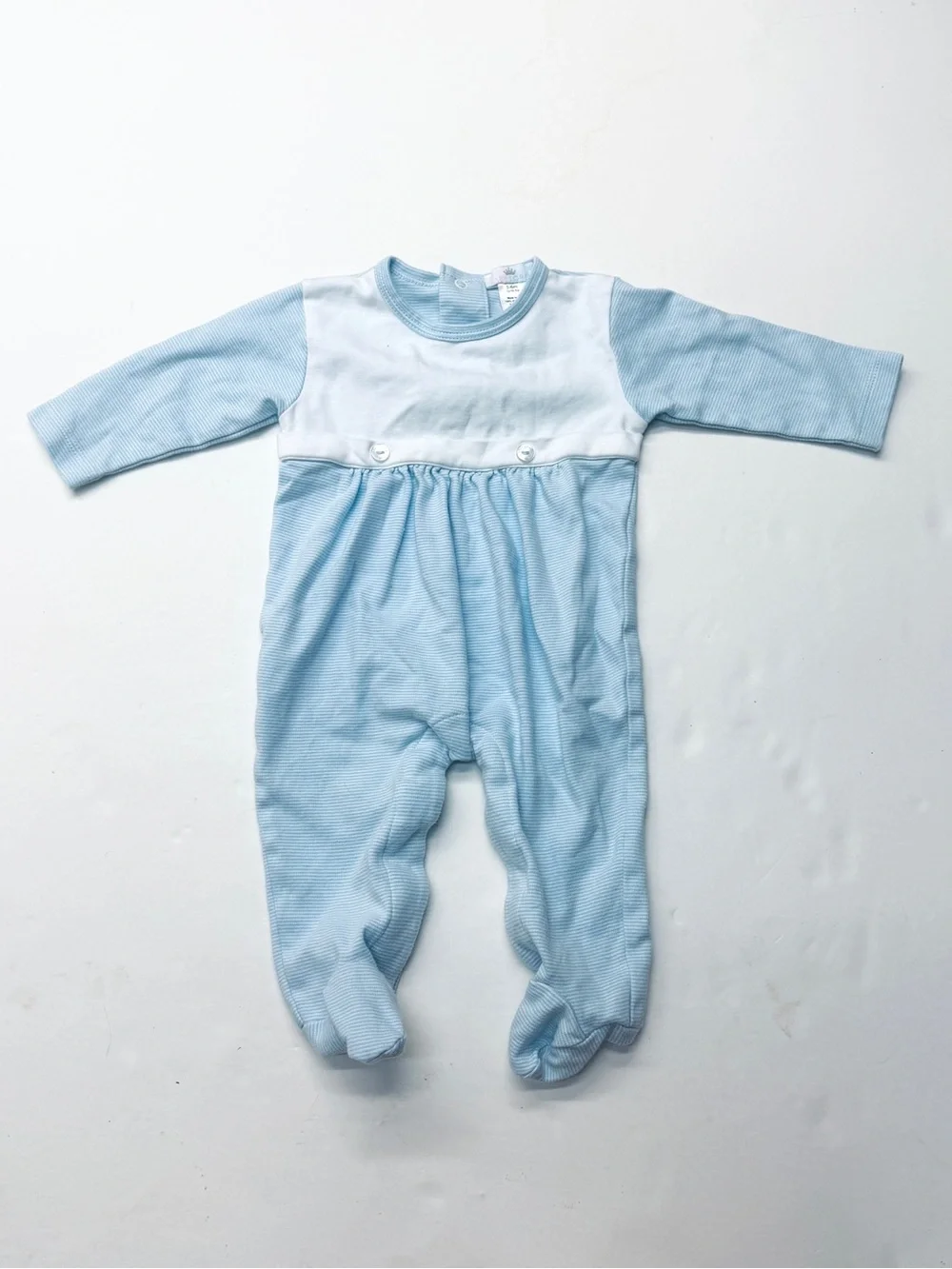 Baby Loren Blue White One-Piece Footed Romper Pima Cotton Soft